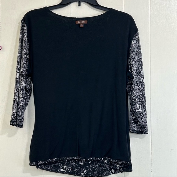 TESORI Tesori Black White V-Neckline Wrap 100% Silk Blouse Top Size Large. - Picture 11 of 13